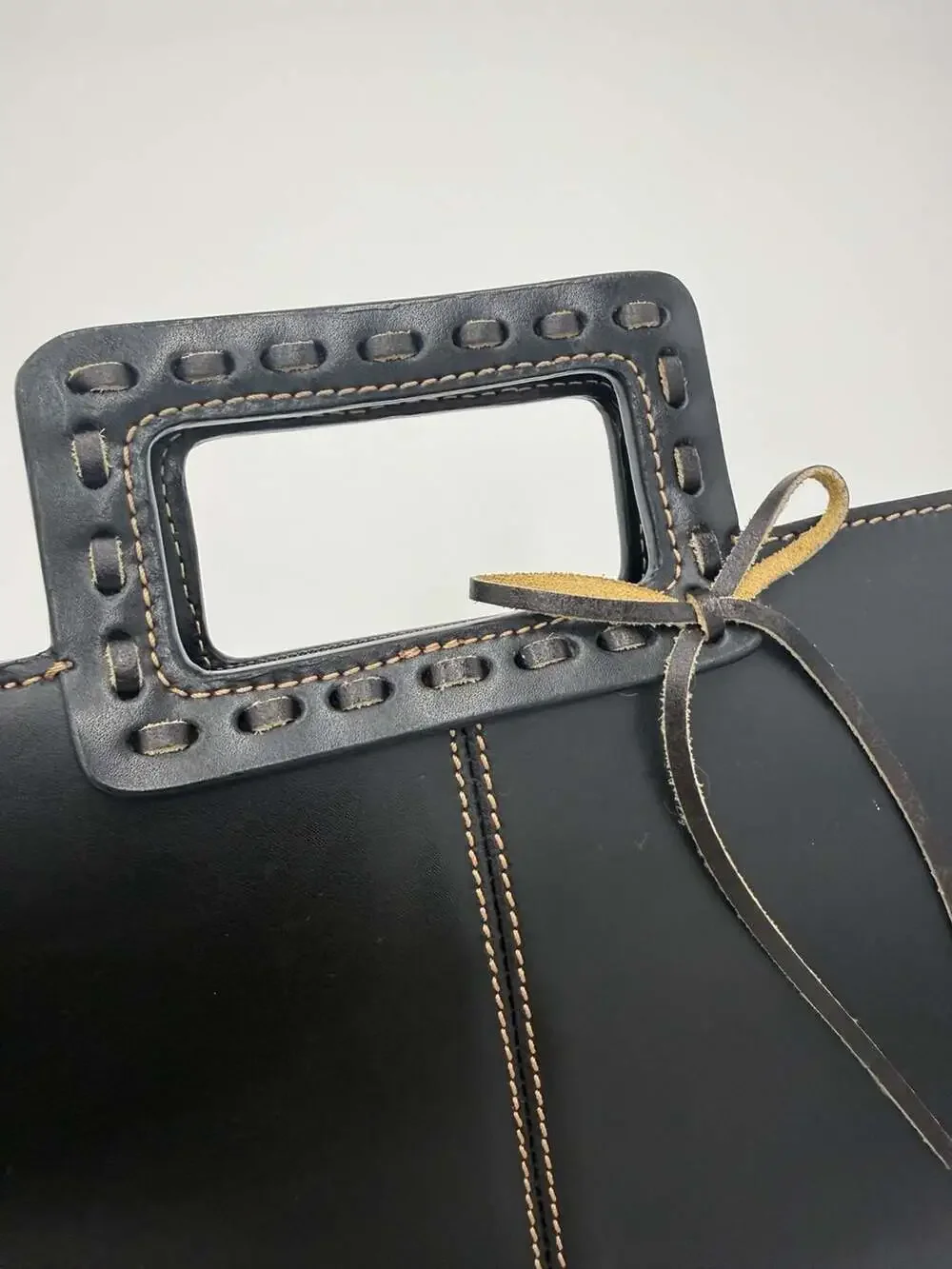 Jane Shilton Genuine Leather Black Top Handle Satchel Tote Structured Handbag